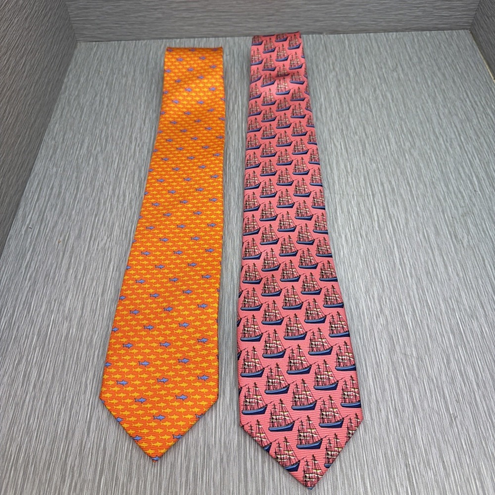 Cape Cod Neckwear Silk Ties Lot of 2 Nautical‎ Boat Print Preppy Classic